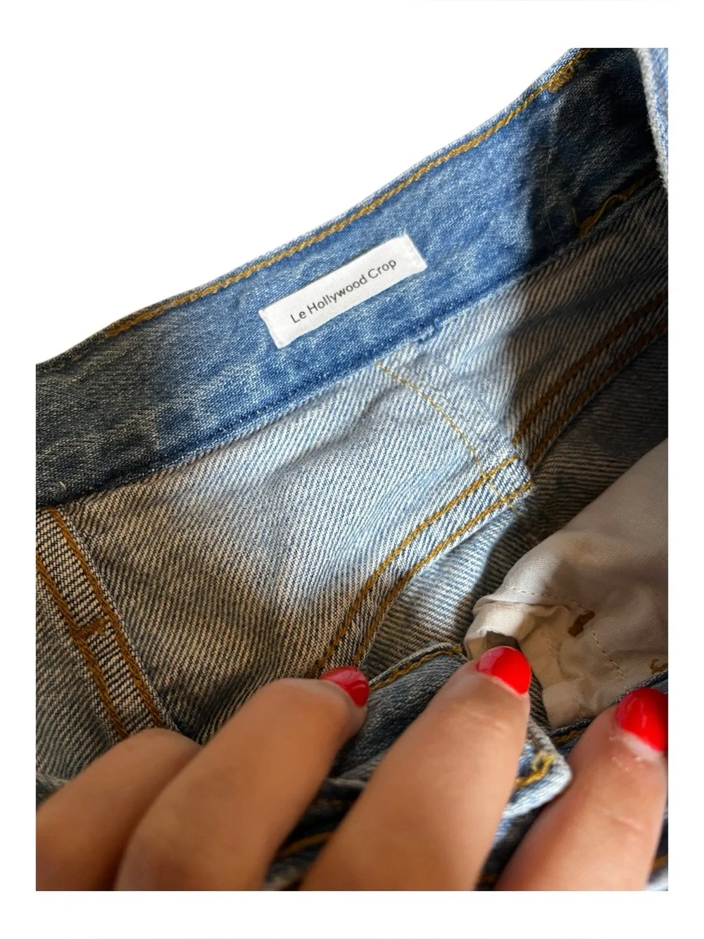 FRAME Le Hollywood Crop Jeans – Light Wash Distressed Hem – Size 29